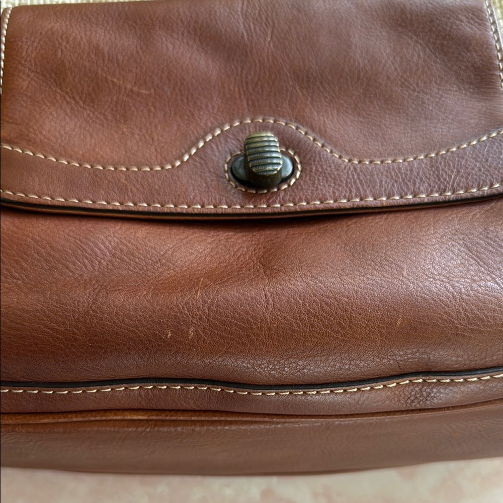 Vintage Cole Haan Brown Leather and Linen Women's Shoulder Bag - Picture 6 of 16